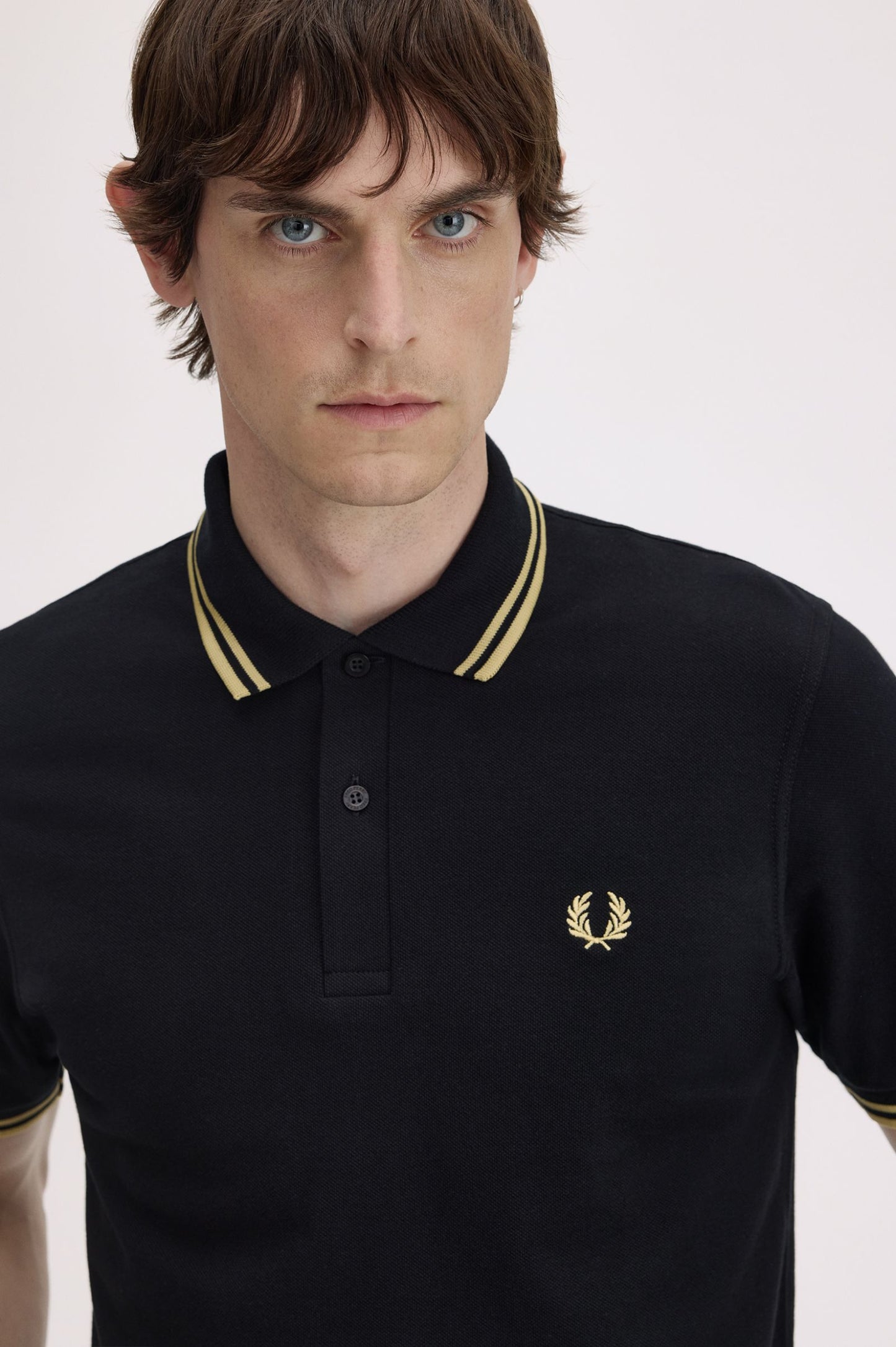 Fred Perry Slim-Fit Twin Tipped Cotton Piqué Polo Shirt in Black/Gold