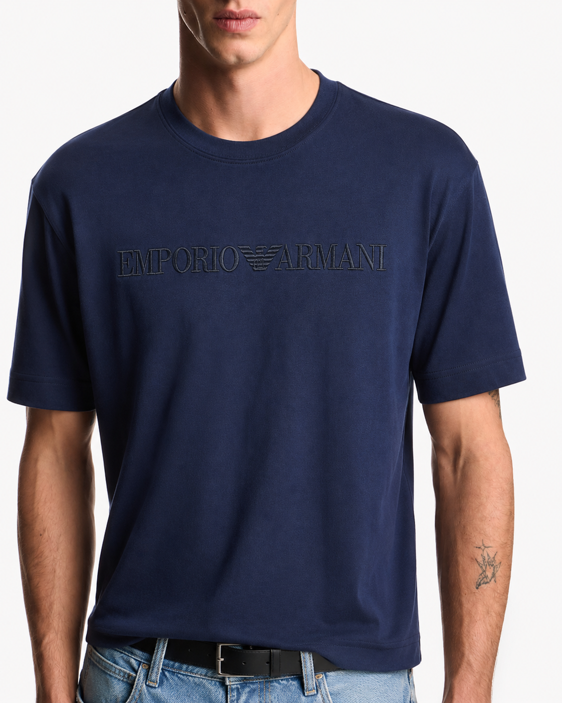 Emporio Armani T-Shirt with Embroidered Outline Logo – Navy Blue