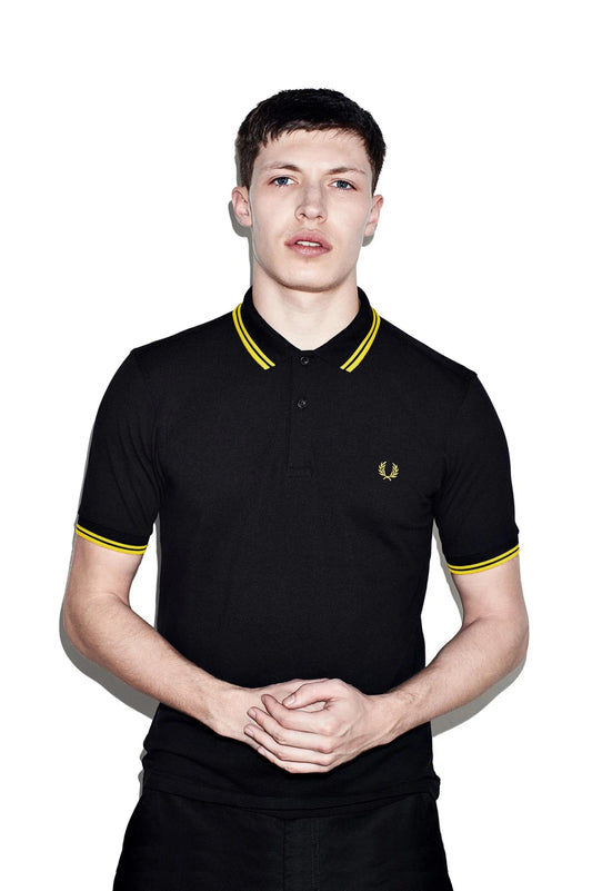 Fred Perry M3600 Twin Tipped Polo – Black & Champagne Yellow