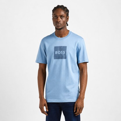 BOSS Regular-Fit Cotton T-Shirt with Distressed Stitch-Effect Logo