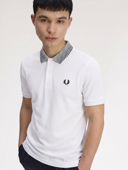Fred Perry Checkerboard Collar Pique Polo Shirt – White