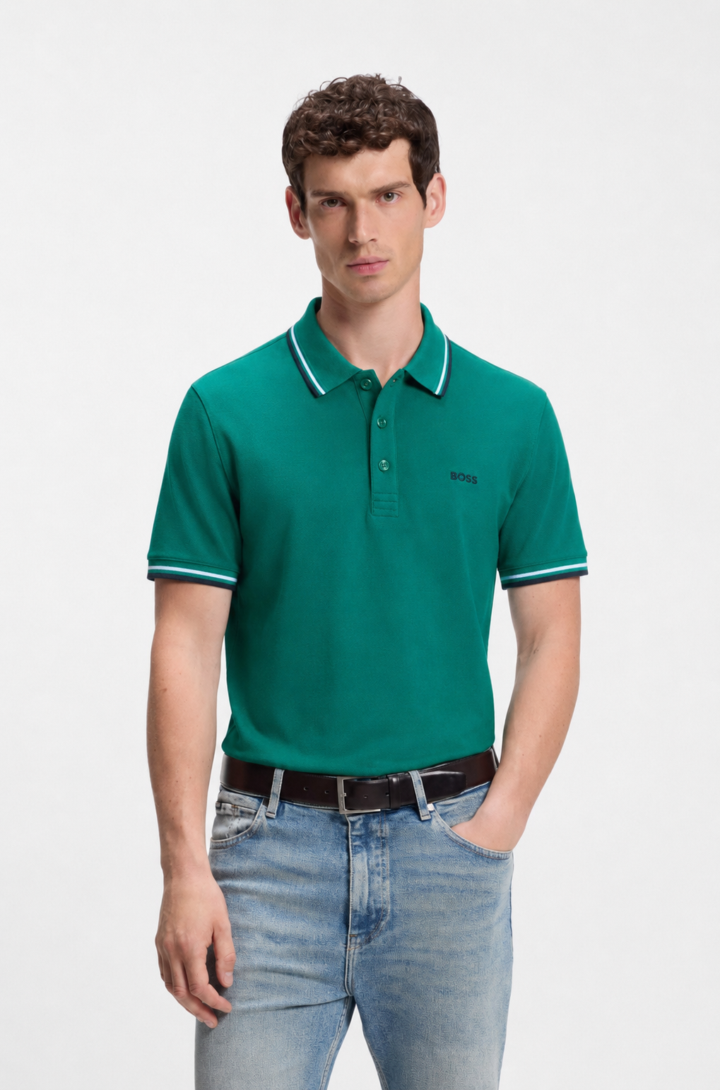 BOSS Regular-Fit Cotton Piqué Polo Shirt in Emerald Green