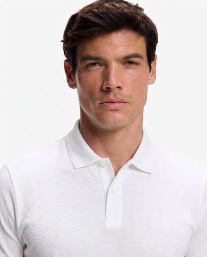 BOSS Slim-Fit Polo Shirt in Pure White Breathable Cotton Piqué