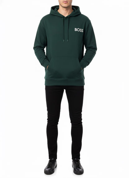 BOSS Dark Green Pullover Hoodie with Textured Logo