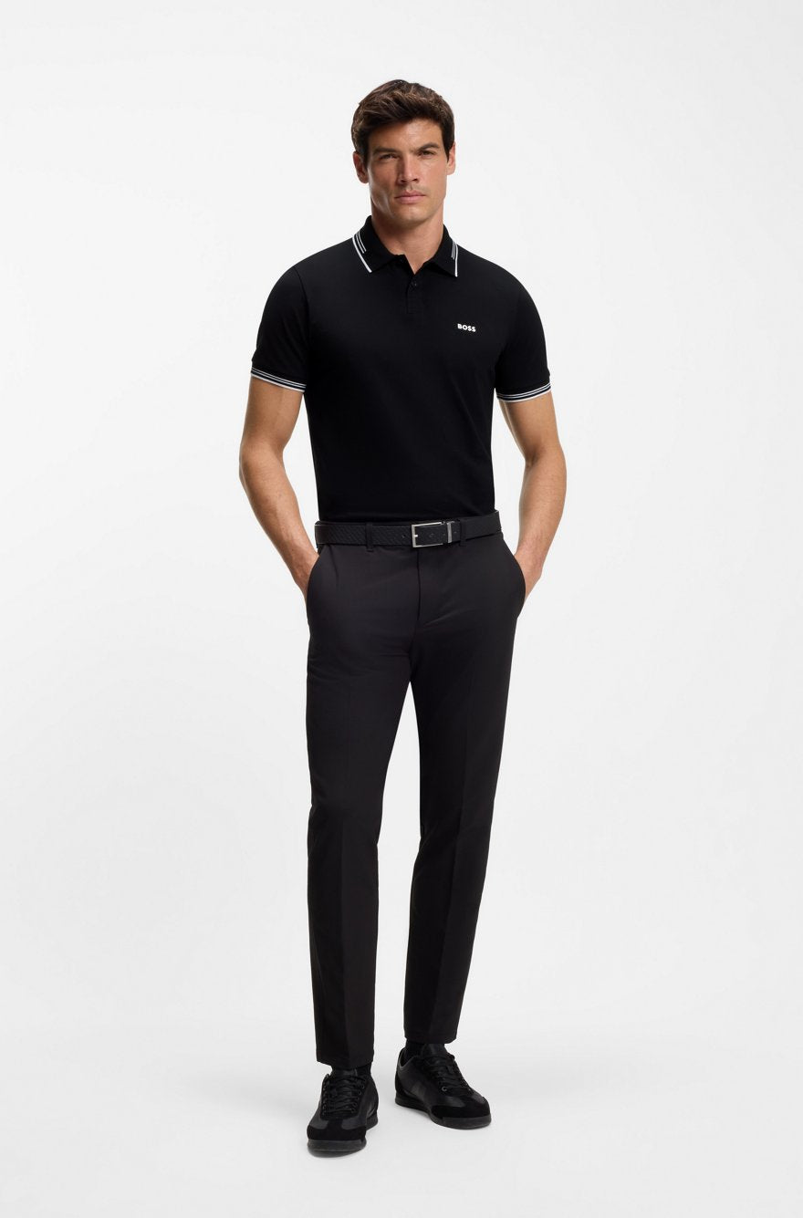 BOSS Slim-Fit Piqué Polo Shirt with Embroidered Logo – Black