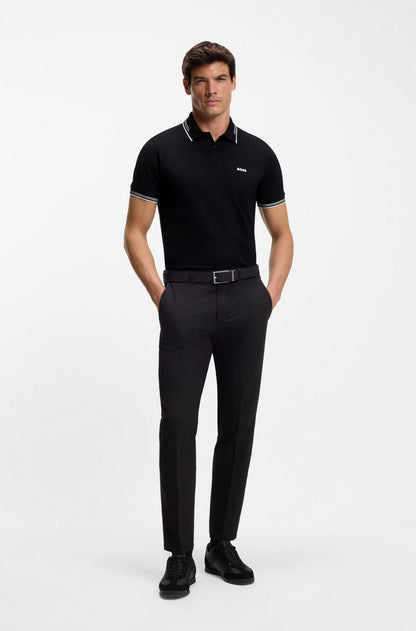 BOSS Slim-Fit Piqué Polo Shirt with Embroidered Logo – Black
