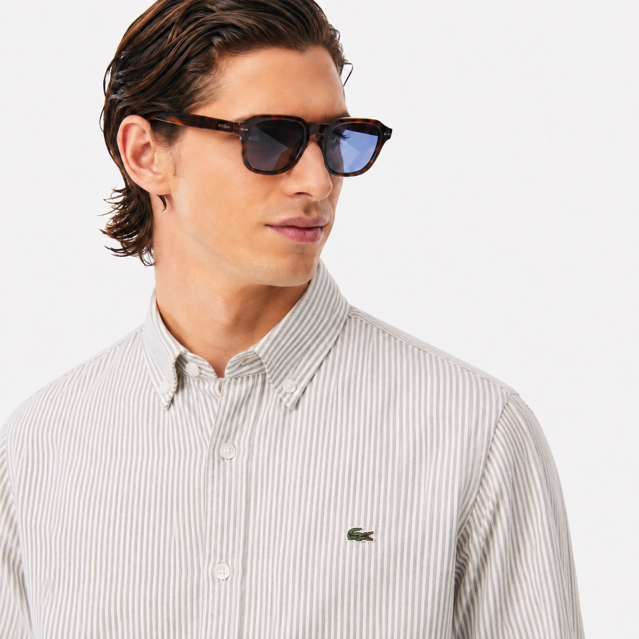 Lacoste Men's Slim Fit Striped Cotton Oxford Shirt