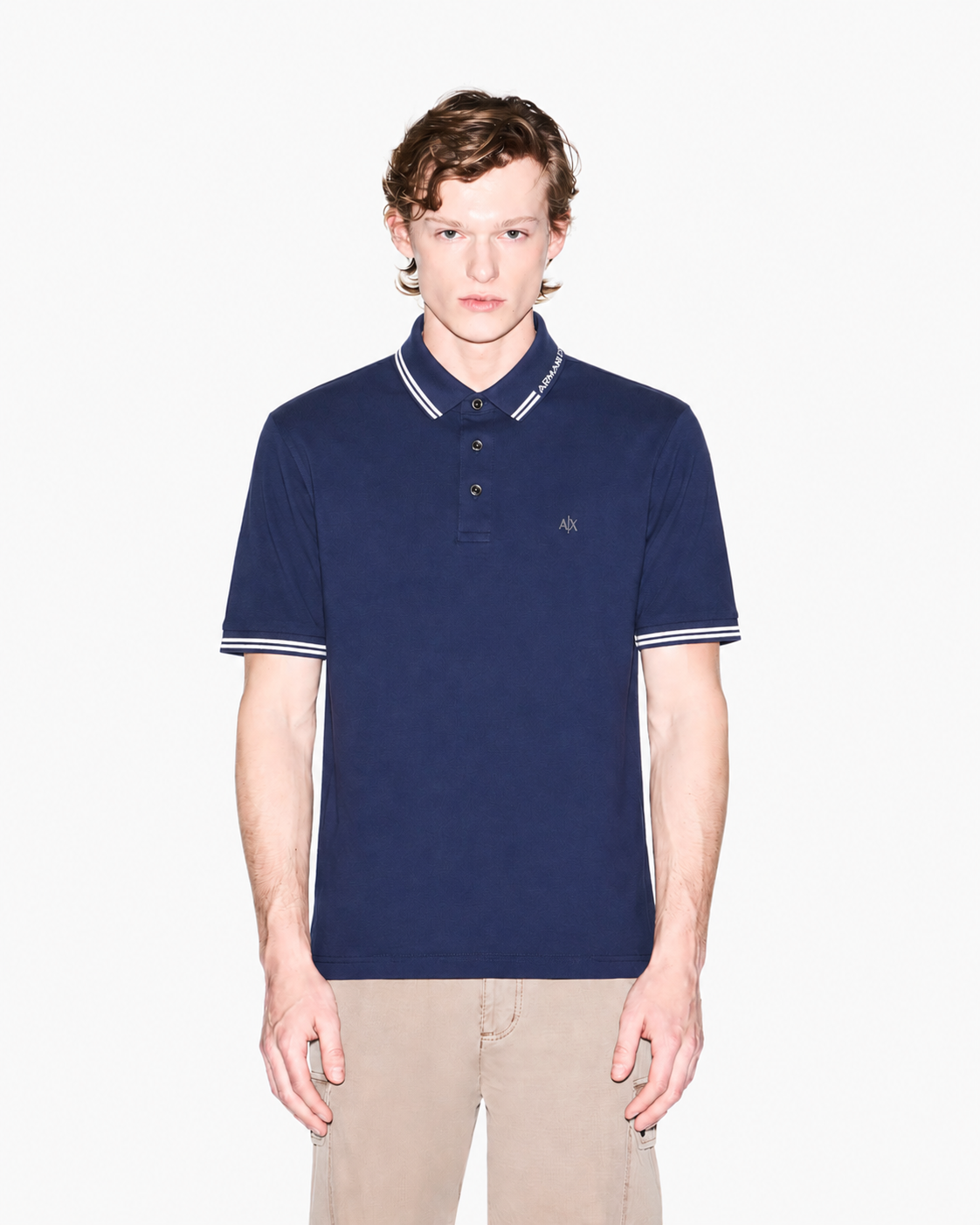 Armani Exchange Logo-Collar Slim-Fit Polo Shirt – Navy Blue