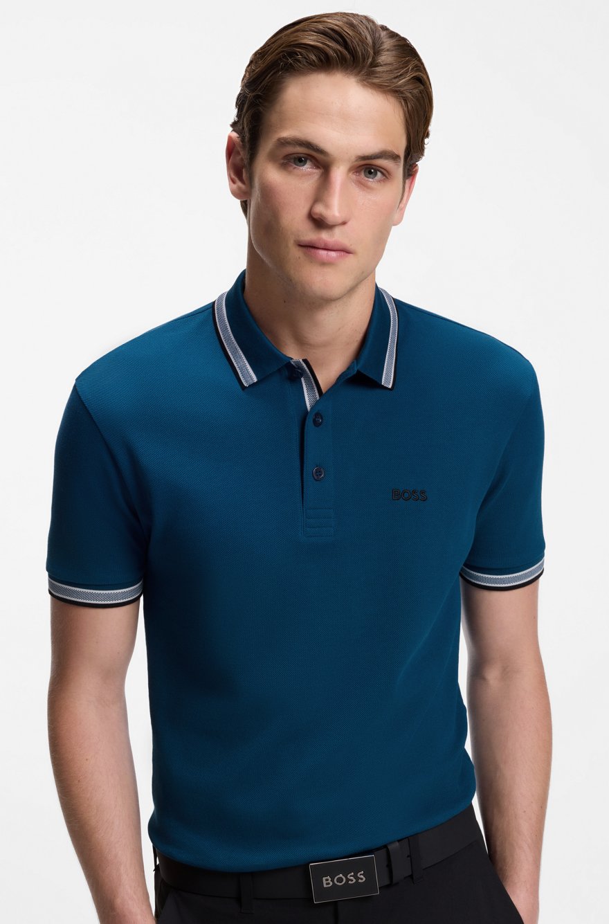 BOSS Regular-Fit Cotton Piqué Polo Shirt in Teal Blue