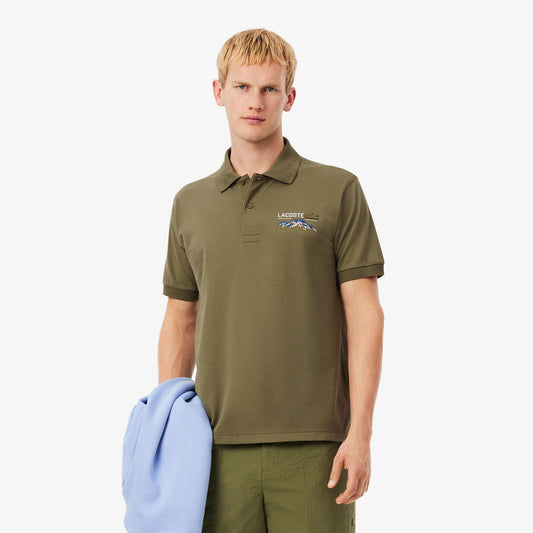 Lacoste Heritage Piqué Polo – Khaki Mountain Graphic Edition