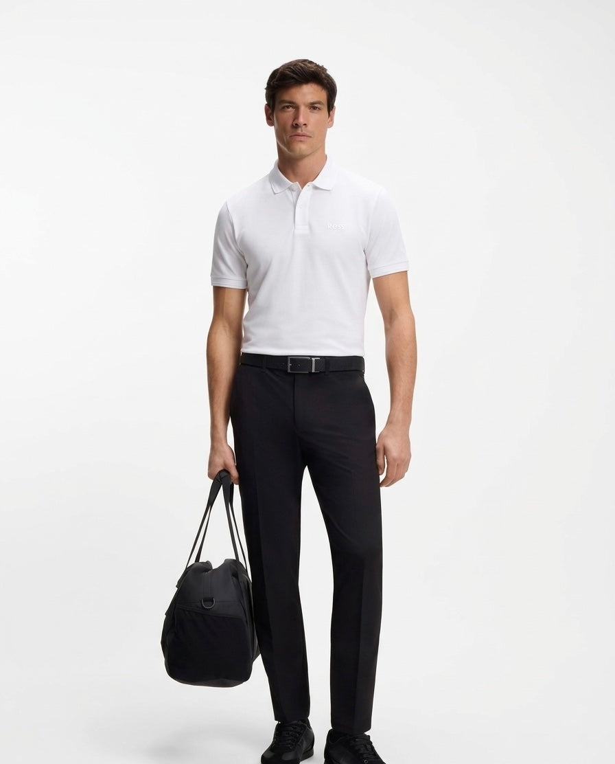 BOSS Slim-Fit Polo Shirt in Pure White Breathable Cotton Piqué