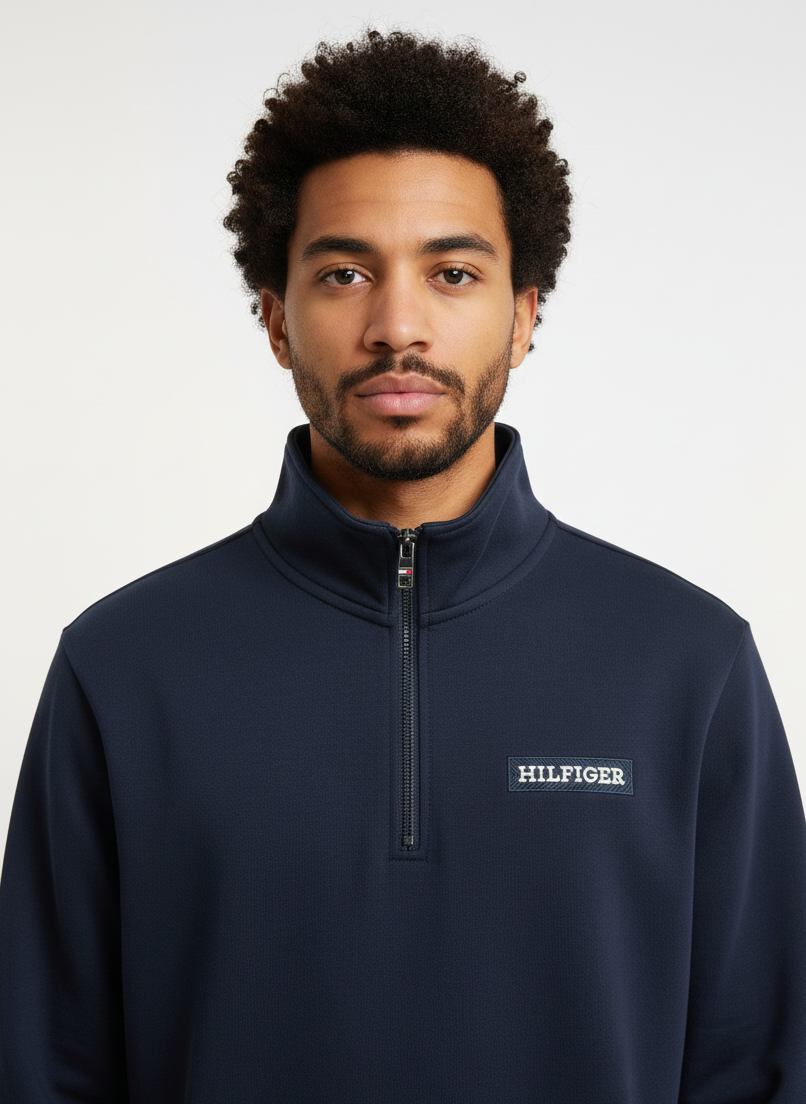 Tommy Hilfiger Men's Core Quarter-Zip Mock Neck Sweatshirt, Desert Sky Navy