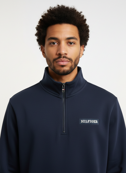 Tommy Hilfiger Men's Core Quarter-Zip Mock Neck Sweatshirt, Desert Sky Navy