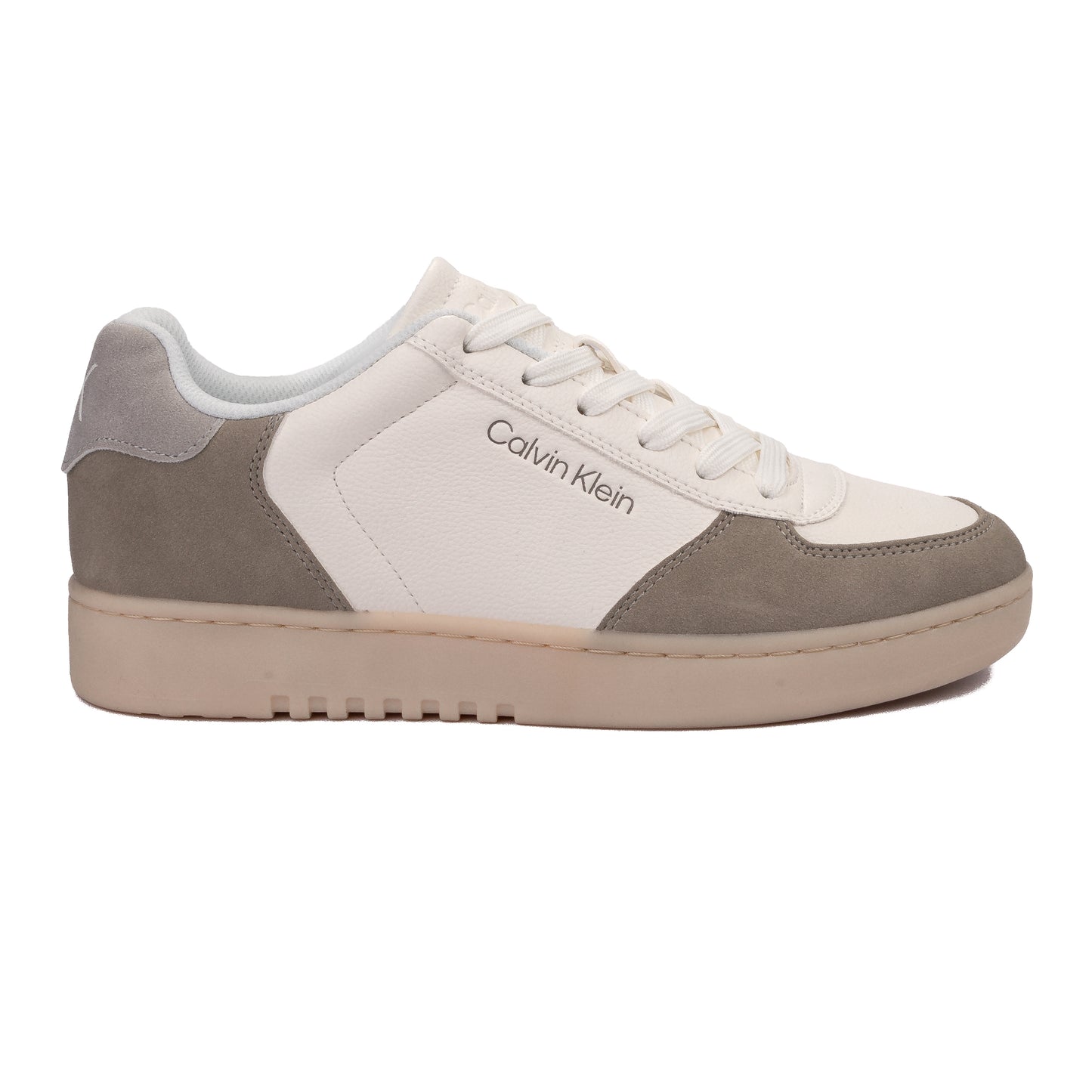 Calvin Klein Men’s Retro Cupsole Leather & Suede Sneakers – Eggshell/Grey