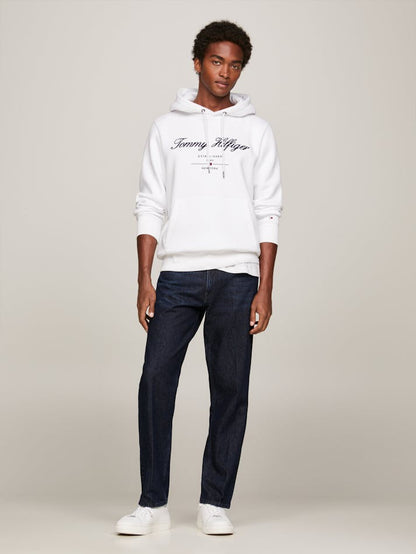 Tommy Hilfiger Signature Script Logo Fleece Hoodie - Optic White