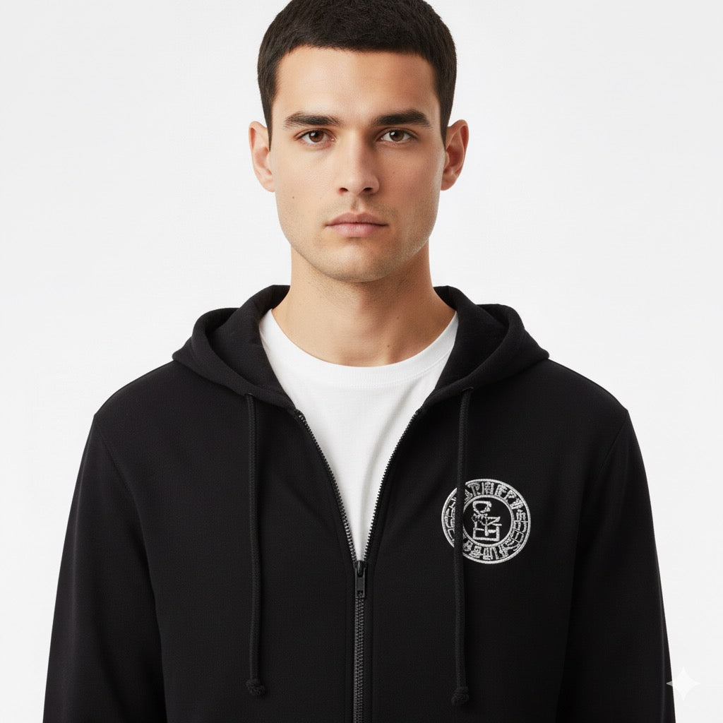 Lacoste Black Full-Zip Hoodie with White Circle Logo Badge