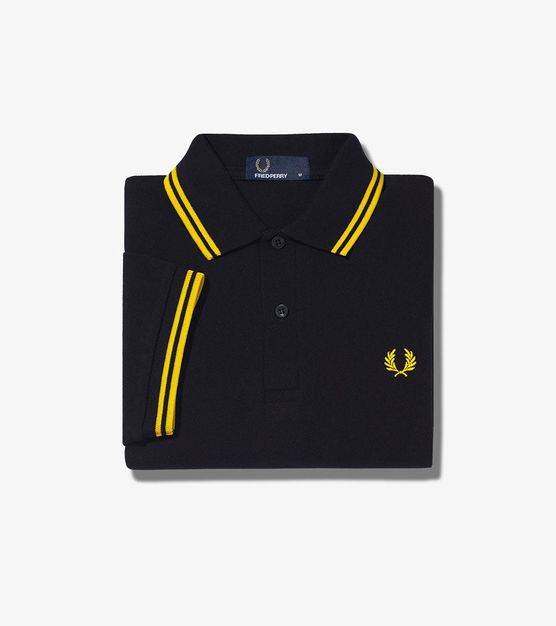 Fred Perry M3600 Twin Tipped Polo – Black & Champagne Yellow