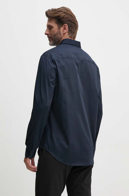 Armani Exchange Slim Fit Script Embroidered Shirt – Navy Blue