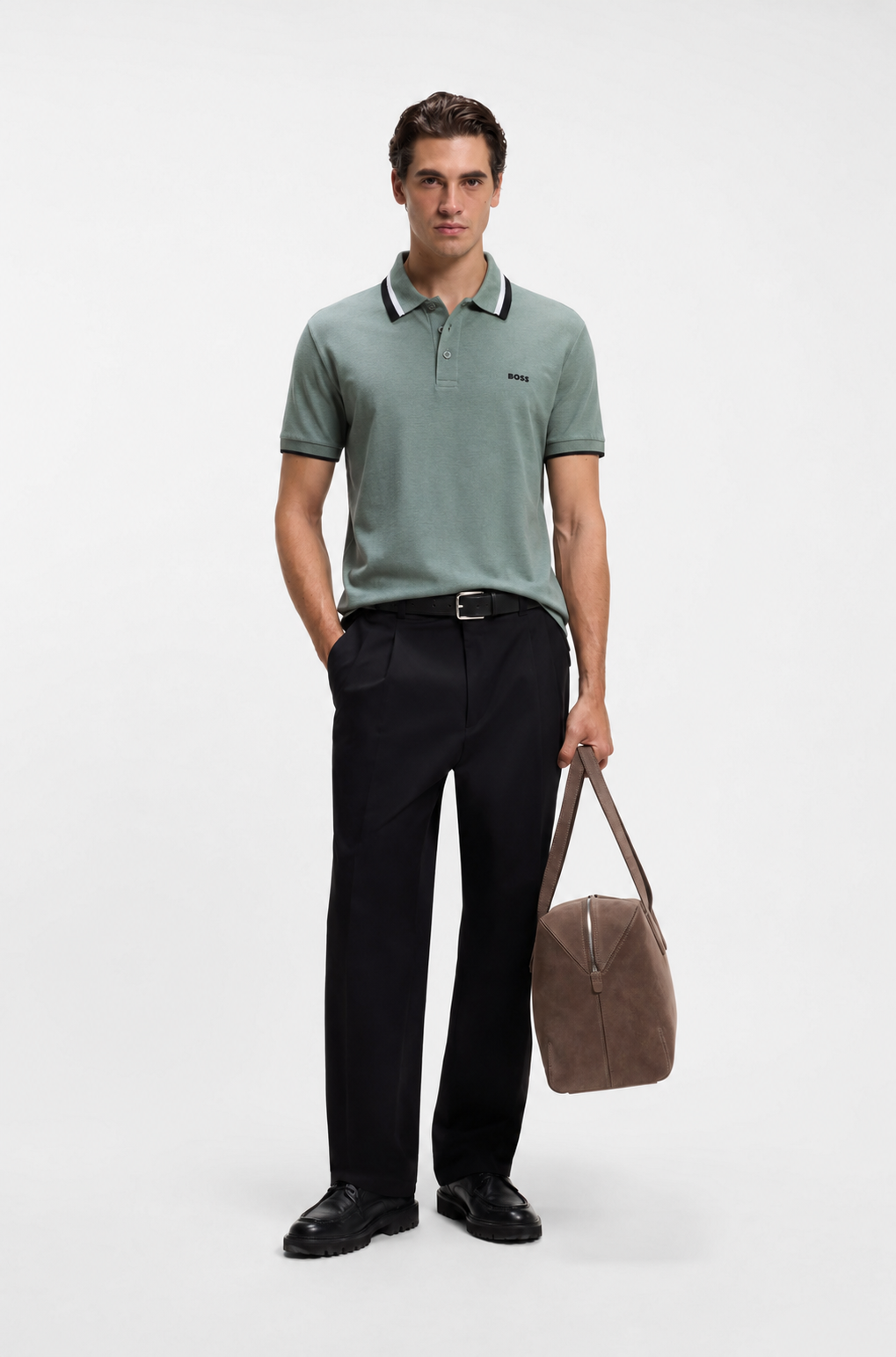 BOSS Regular-Fit Cotton Piqué Polo Shirt in Sage Green