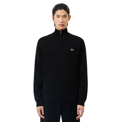 Lacoste Men’s Essential Quarter-Zip Knit Sweater – Sleek Black