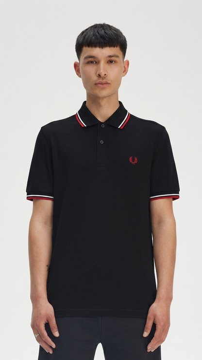 Fred Perry M3600 Twin Tipped Polo Shirt - Black / Red / White
