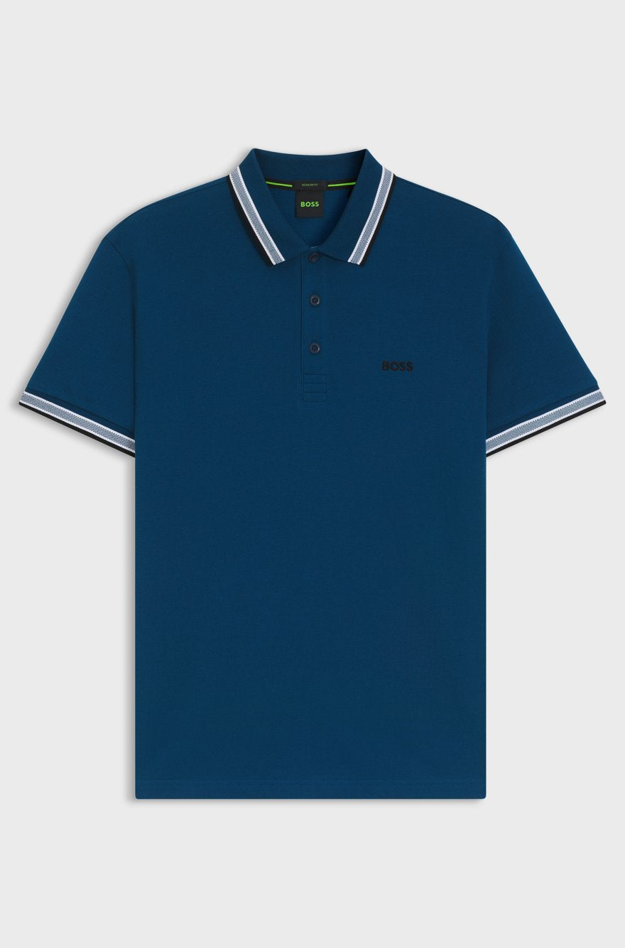 BOSS Regular-Fit Cotton Piqué Polo Shirt in Teal Blue