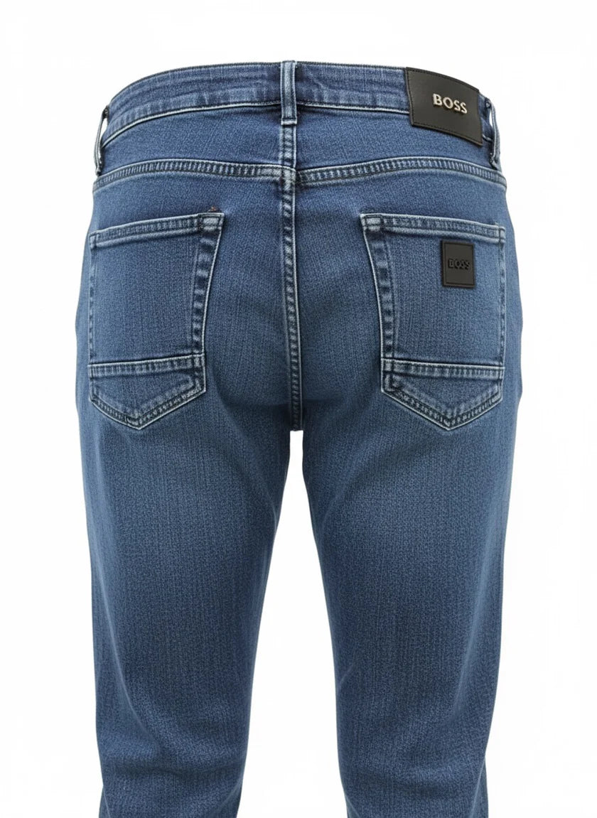 BOSS Dark Wash Tapered Fit Denim Jeans