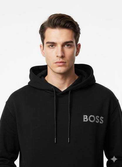 BOSS Black Hoodie with Textured Logo