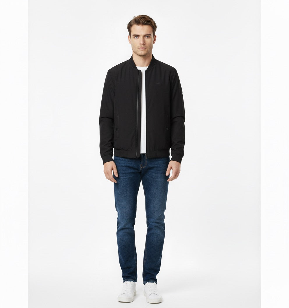 BOSS Regular-Fit Black Bomber Jacket with Tonal Logo