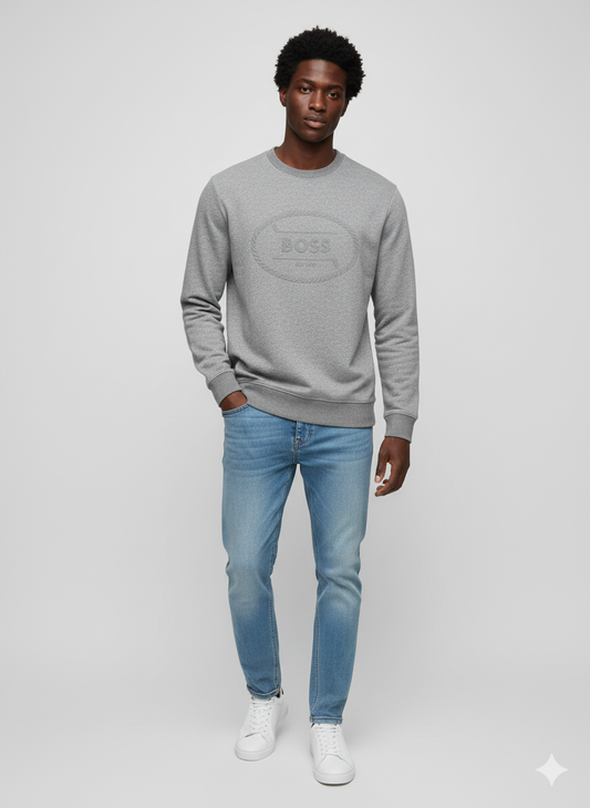 SLIM-FIT GREY COTTON-TERRY SWEATSHIRT WITH LOGO DETAIL