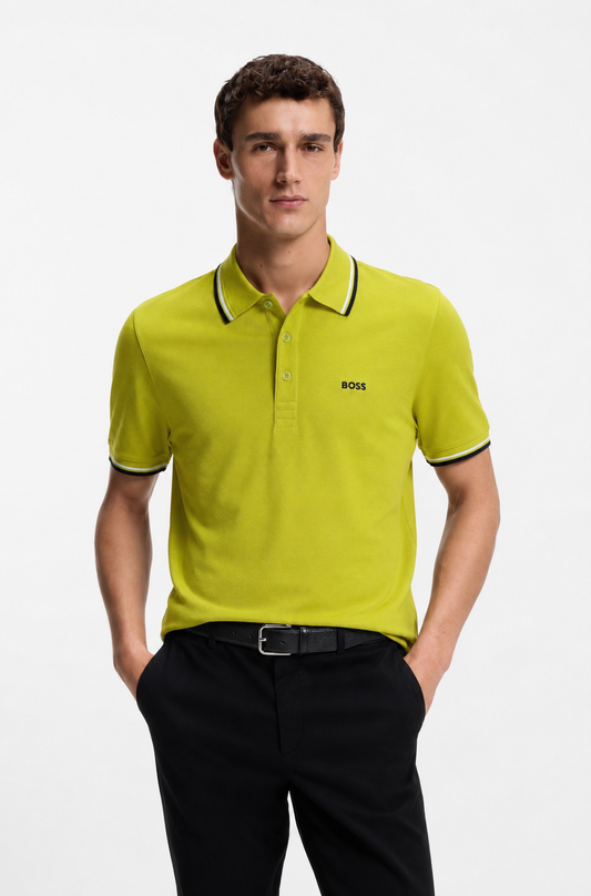 BOSS Regular-Fit Cotton Piqué Polo Shirt in Lime Yellow