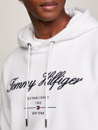Tommy Hilfiger Signature Script Logo Fleece Hoodie - Optic White