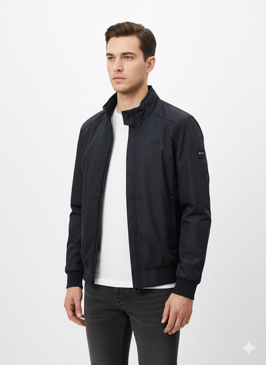 BOSS Navy Blue Lightweight Bomber Jacket with Stand
