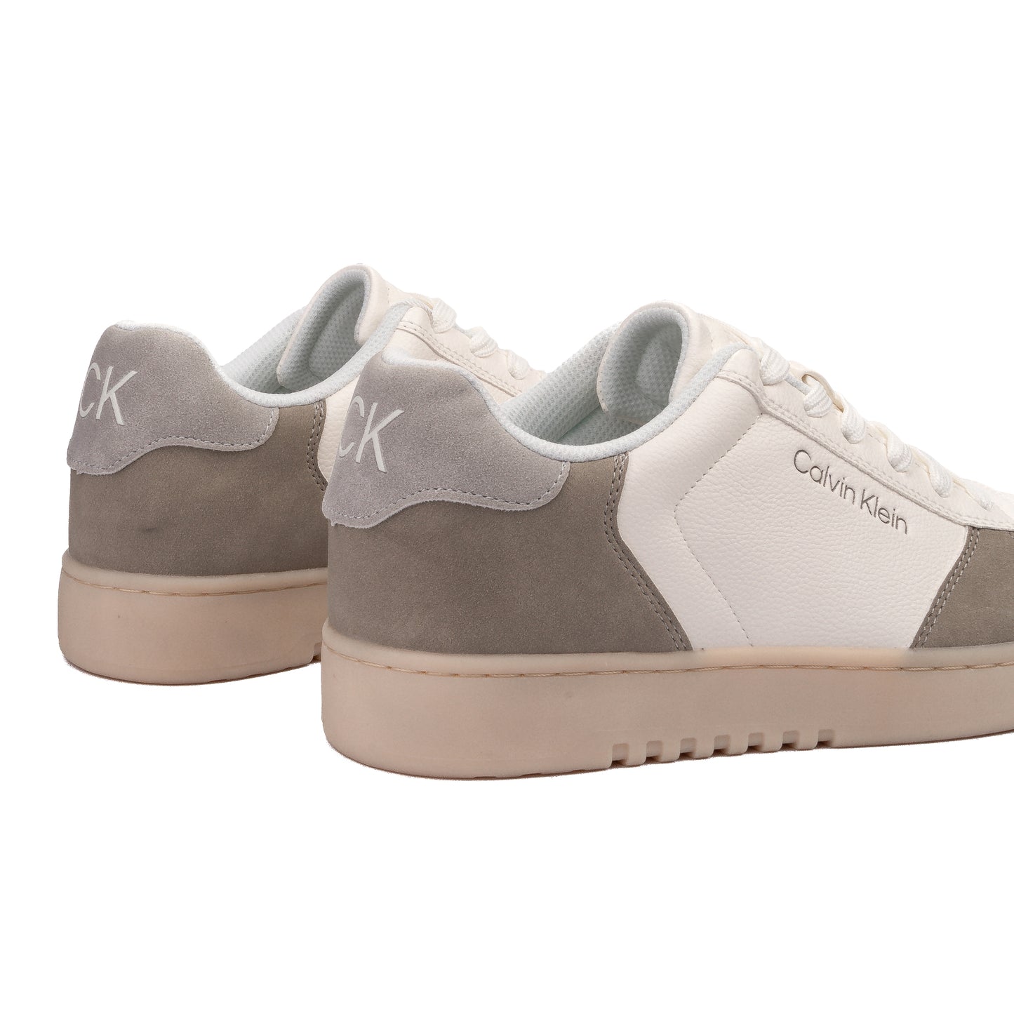 Calvin Klein Men’s Retro Cupsole Leather & Suede Sneakers – Eggshell/Grey