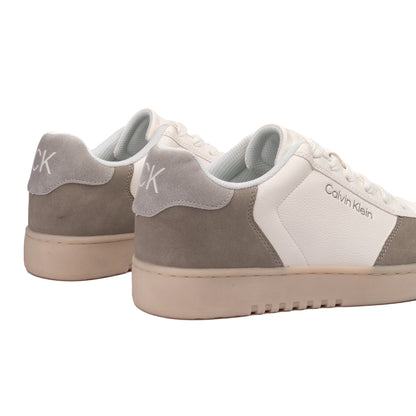 Calvin Klein Men’s Retro Cupsole Leather & Suede Sneakers – Eggshell/Grey