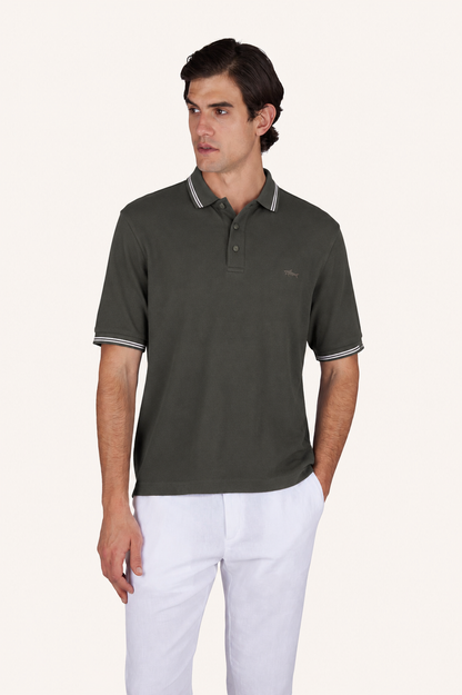 Paul & Shark Tipped Collar Smooth Cotton Polo Shirt – Olive Green