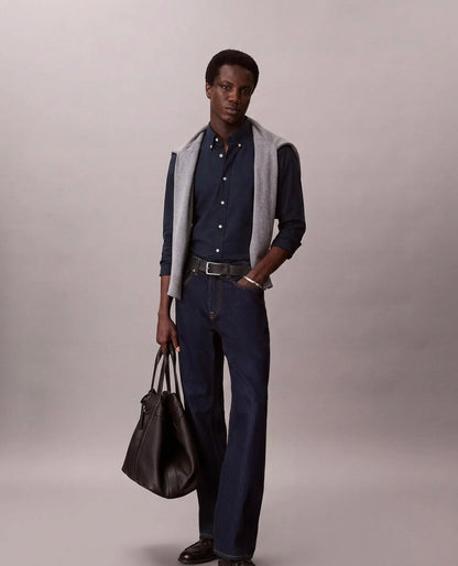 Calvin Klein Men's Regular Fit Cotton Stretch Shirt - Navy Blue