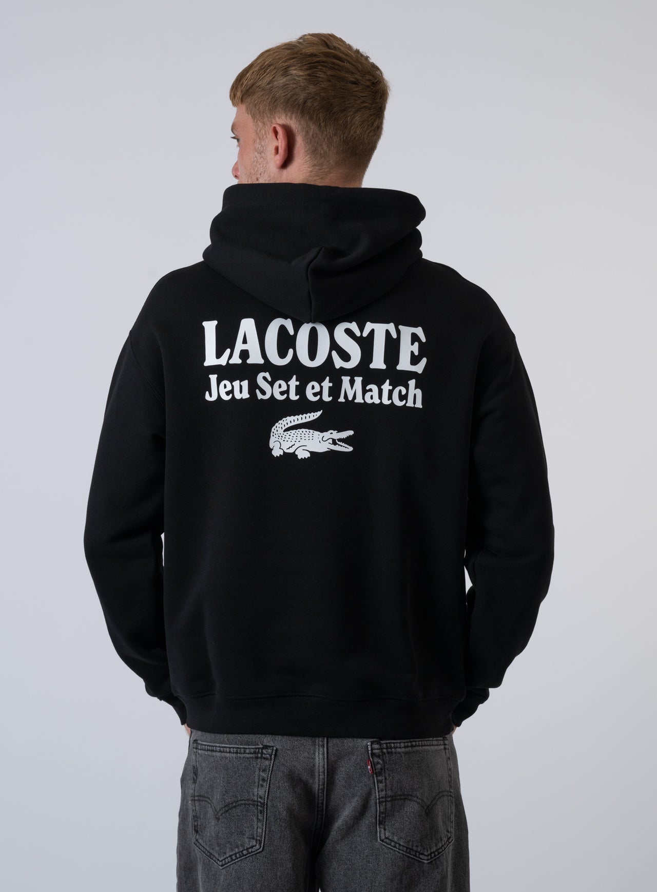 Lacoste Black Jersey Cotton Hoodie - "Jeu Set et Match" Embroidery