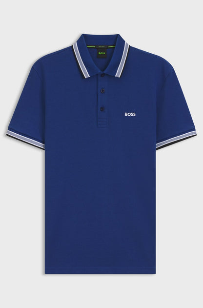 BOSS Slim-Fit Polo Shirt in Mercerized Cotton with Striped Accents
