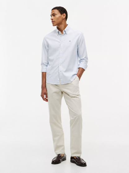 Tommy Hilfiger Slim Fit Long-Sleeved Striped Poplin Cotton Shirt – Light Blue/White