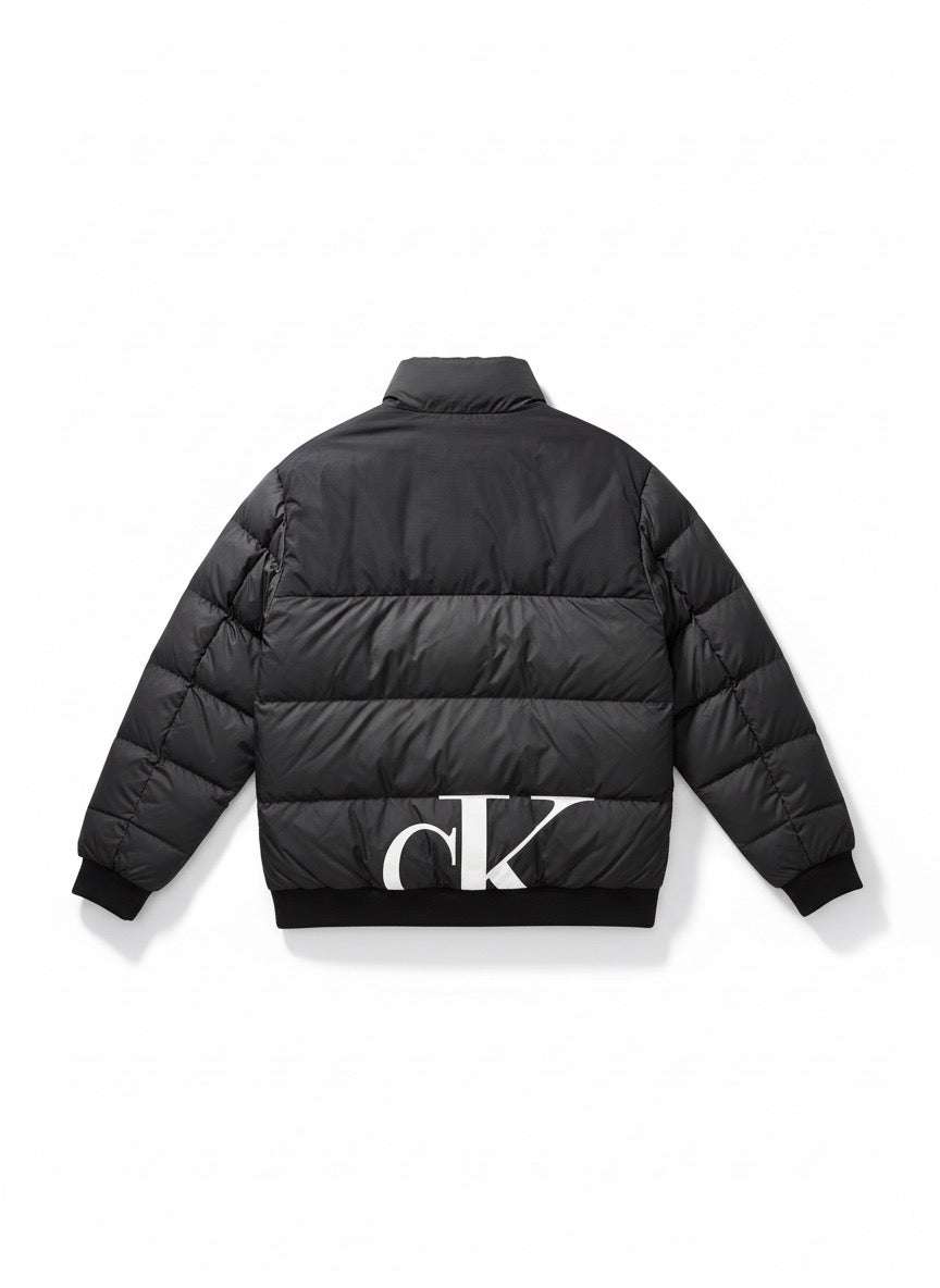 Calvin Klein Puffer Jacket with Bold CK Logo - Black