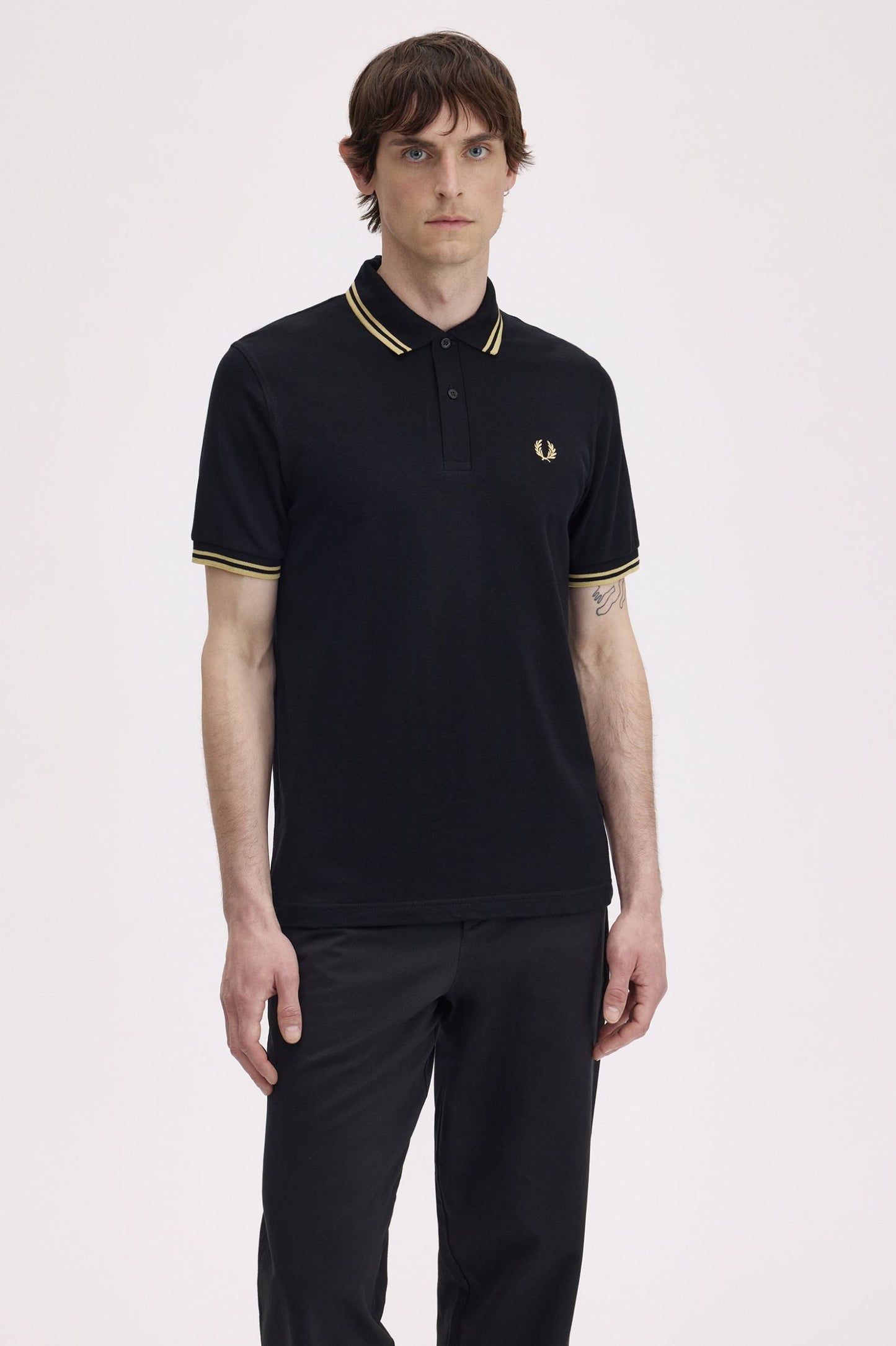 Fred Perry Slim-Fit Twin Tipped Cotton Piqué Polo Shirt in Black/Gold