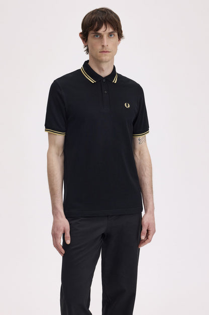 Fred Perry Slim-Fit Twin Tipped Cotton Piqué Polo Shirt in Black/Gold