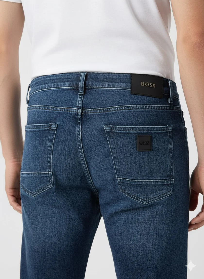 BOSS Dark Wash Tapered Fit Denim Jeans