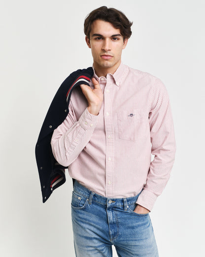 GANT Regular Fit Striped Oxford Shirt – Pastel Pink & White