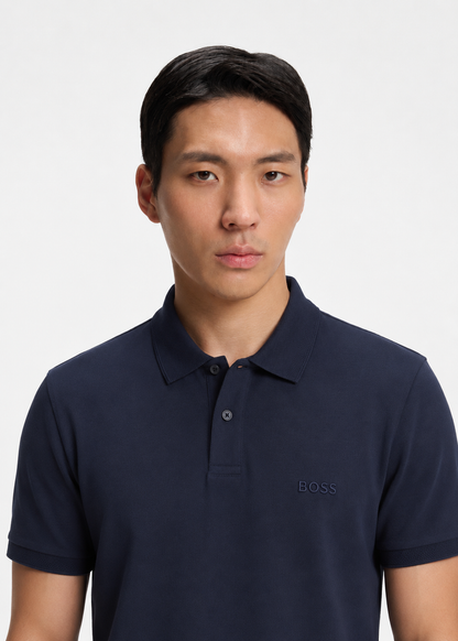 BOSS Slim-Fit Polo Shirt in Navy Stretch-Cotton Piqué
