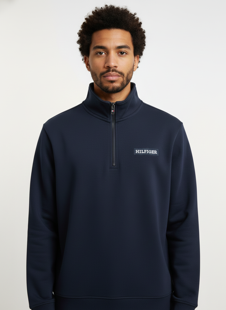 Tommy Hilfiger Men's Core Quarter-Zip Mock Neck Sweatshirt, Desert Sky Navy