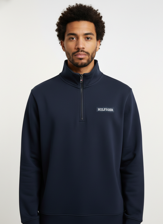 Tommy Hilfiger Men's Core Quarter-Zip Mock Neck Sweatshirt, Desert Sky Navy