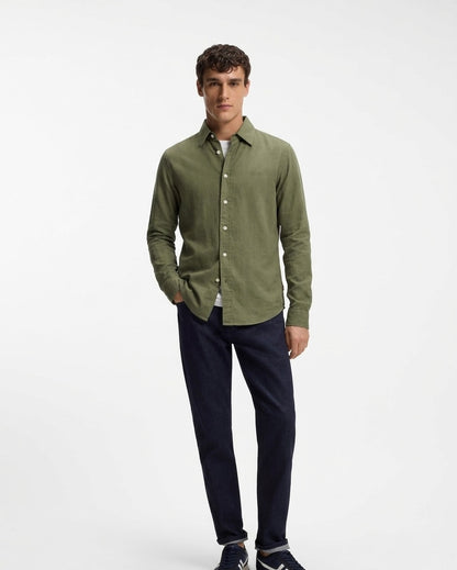 BOSS Men's Regular Fit Oxford Cotton Shirt - Olive Green