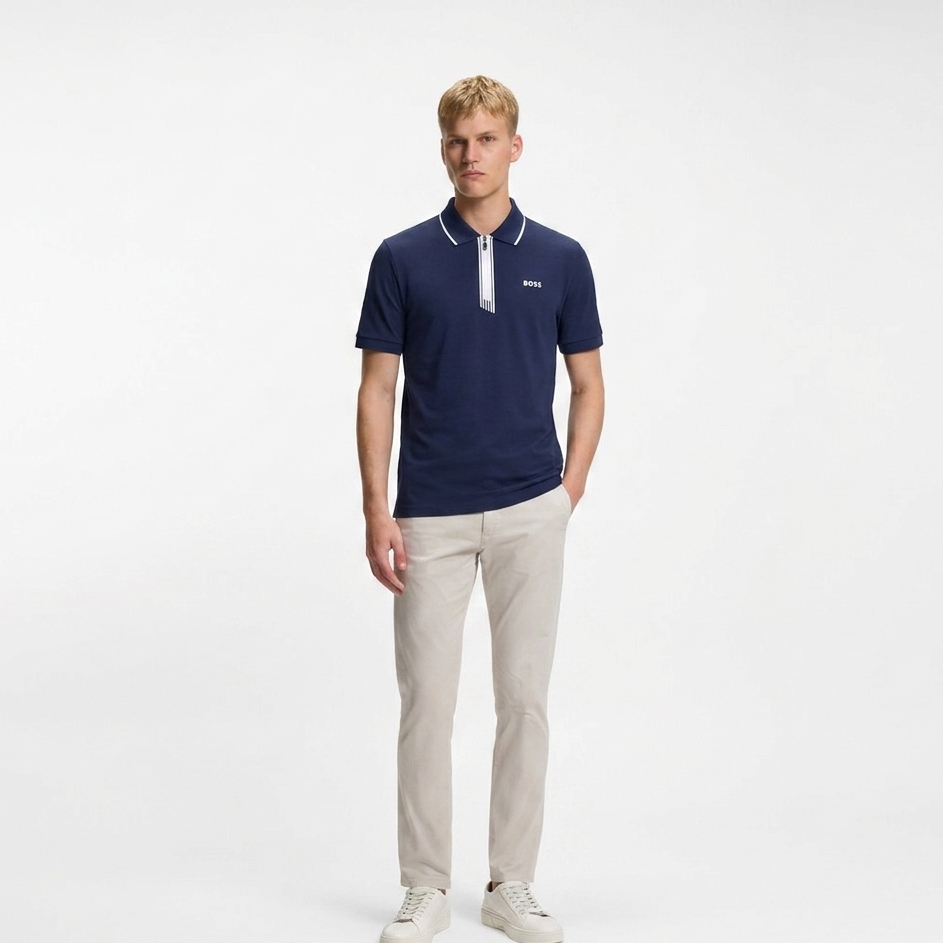 BOSS Paule Slim-Fit Piqué Polo Shirt with Zip Neck & Contrast Details